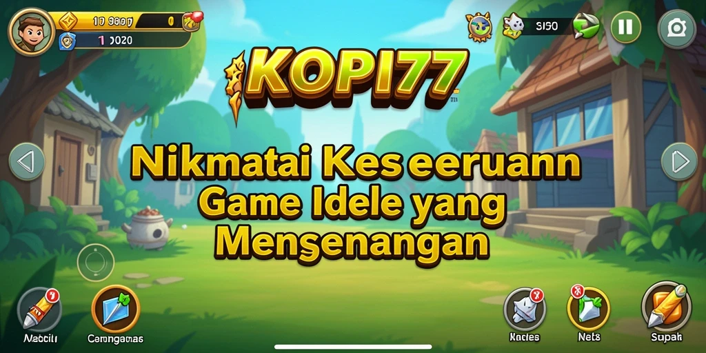 Tampilan gameplay KOPI77 dengan kedai kopi yang berkembang.