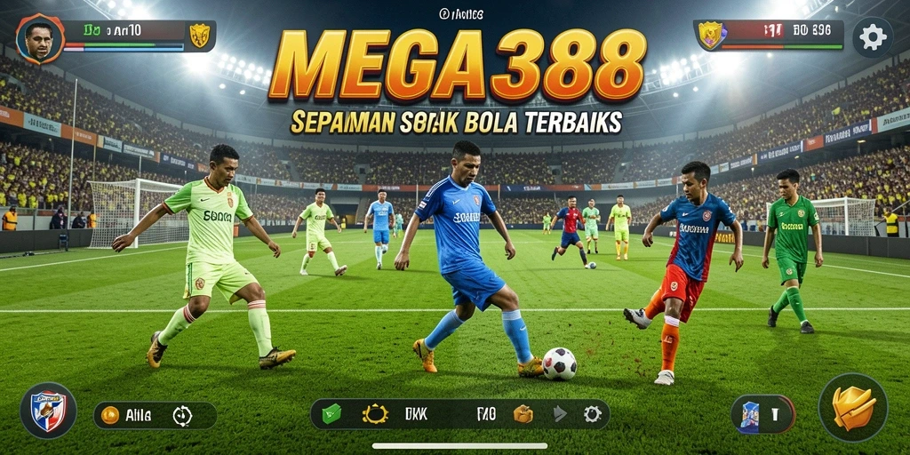 Screenshot gameplay MEGA388 menampilkan aksi seru sepak bola.