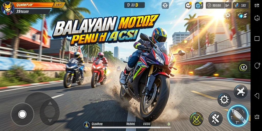Tampilan gameplay balapan motor yang mendebarkan di QUARKPLAY.