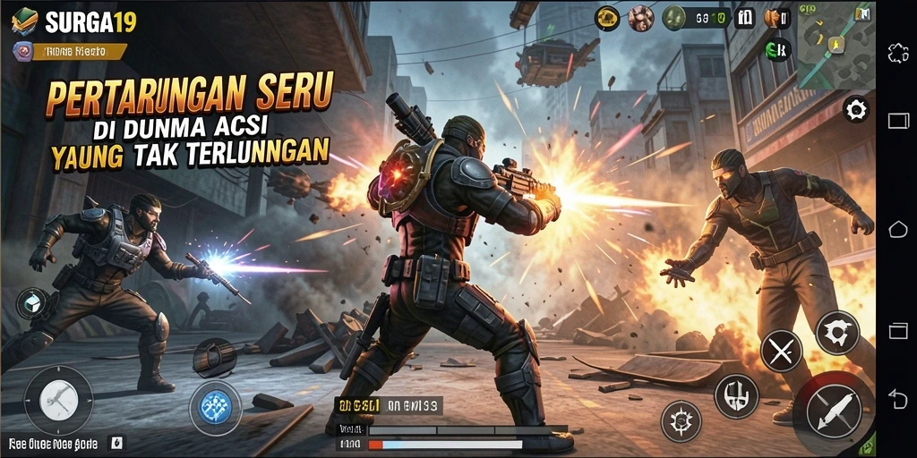 Gameplay seru SURGA19 dengan aksi pertarungan yang mendebarkan.