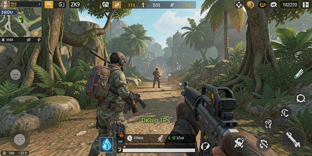 Screenshot gameplay ZK9 menampilkan aksi bertempur yang mendebarkan.